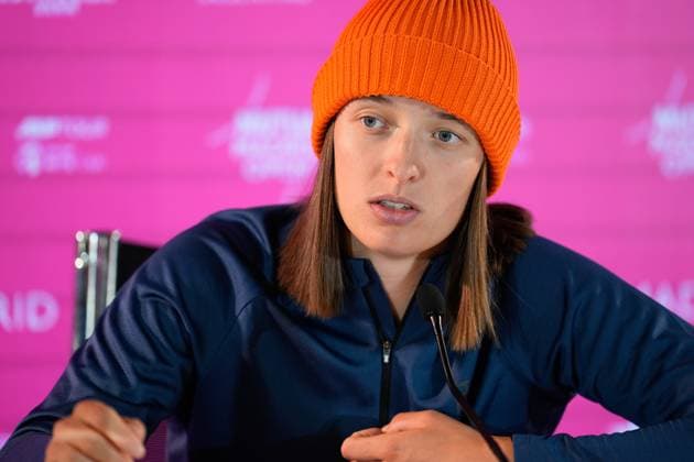 May 2, 2024, Madrid, Madrid, SPAIN: Iga Swiatek of Poland attends her press conference, PK, Pressekonferenz after winning against Madison Keys of United States during the Mutua Madrid Open 2024, ATP, Tennis Herren Masters 1000 and WTA, Tennis Damen 1000, tournament celebrated at Caja Magica on Mayo 02, 2024 in Madrid, Spain. Madrid SPAIN - ZUMAa181 20240502_zaa_a181_077 Copyright: xOscarxJ.xBarrosox