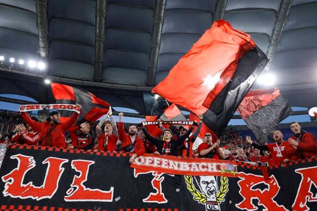 . Supporters of Bayer 04 Leverkusen, UEFA Europa League 2023 2024 - Semifinals first leg, AS Roma vs Bayer 04 Leverkusen, Olimpico Stadium, May 2, 2024, Rome, Italy.