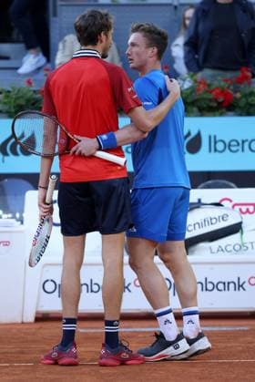 Daniil Medvedev of Russia shakes hands with Jiri Lehecka of Czech Republic following his retirement due to injury Mutua Madrid Open, Day 11, Tennis, La Caja Magica, Madrid, Spain - 02 May 2024  Copyright: xEllaxLing Shutterstockx 14454211af