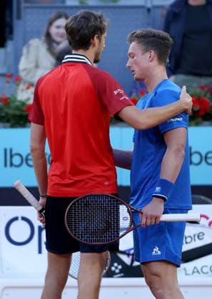 Daniil Medvedev of Russia shakes hands with Jiri Lehecka of Czech Republic following his retirement due to injury Mutua Madrid Open, Day 11, Tennis, La Caja Magica, Madrid, Spain - 02 May 2024  Copyright: xEllaxLing Shutterstockx 14454211ad
