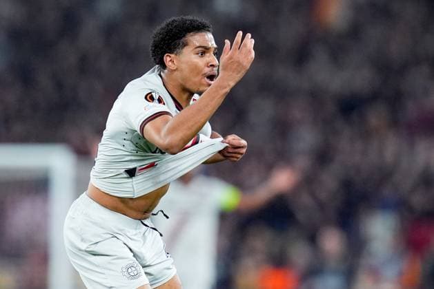AS Roma v Bayer 04 Leverkusen - Semi-Final First Leg - UEFA Europa League 2023 24 Amine Adli of Bayer 04 Leverkusen reacts during the UEFA Europa League 2023 24 Semi-Final first leg match between AS Roma and Bayer 04 Leverkusen at Stadio Olimpico on May 2, 2024 in Rome, Italy. Rome Stadio Olimpico Rome Italy Copyright: xGiuseppexMaffiax UEL_Roma-BayerLeverkusen_020524_DSC0636