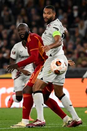 Romelu Lukaku of AS Roma and Jonathan Tah of Bayer Leverkusen during the Europa League football match between AS Roma and Bayer Leverkusen at Olimpico stadium in Rome (Italy), May 2nd, 2024. AndreaxStaccioli