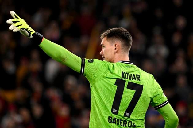Matej Kovar of Bayer Leverkusen gestures during the Europa League football match between AS Roma and Bayer Leverkusen at Olimpico stadium in Rome (Italy), May 2nd, 2024. AndreaxStaccioli