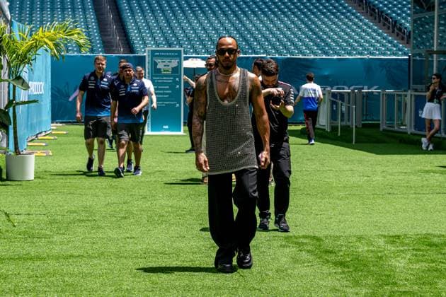 MIAMI, UNITED STATES: Lewis Hamilton, racing for the Mercedes F1 team during the 2024 Formula 1 Miami Grand Prix at the Miami International Autodrome in Miami, United States