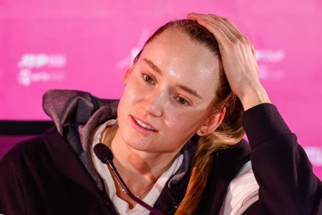 May 3, 2024, Madrid, Madrid, SPAIN: Elena Rybakina of Kazakhstan attends the media during her press conference, PK, Pressekonferenz during the Masters 1000 and WTA, Tennis Damen 1000, tournament celebrated at Caja Magica on May 02, 2024 in Madrid, Spain. Madrid SPAIN - ZUMAa181 20240503_zaa_a181_043 Copyright: xIrinaxR.xHipolitox