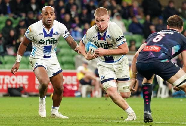 SUPER RUGBY REBELS BLUES, Anton Segner of the Blues runs with the ball during the Super Rugby Pacific Round 11 match between the Melbourne Rebels and the Blues at AAMI Park in Melbourne, Friday, May 3, 2024. ( NO ARCHIVING, EDITORIAL USE ONLY, NO USE IN BOOKS WITHOUT CONSENT MELBOURNE VICTORIA AUSTRALIA  Copyright: xSCOTTxBARBOURx 20240503146966330245