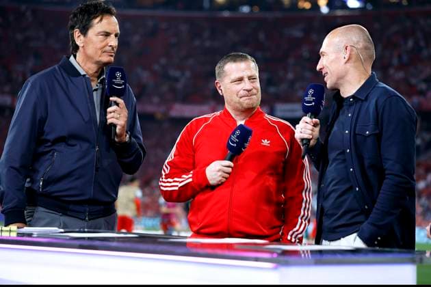 EBERL Max Sportvorstand Team FC Bayern Muenchen mit ROBBEN Arjen und HELLMANN Sebastian UEFA Championsleague Saison 2023 - 2024 Halbfinale Spiel FC Bayern Muenchen - Real Madrid 2 : 2 am 30.04.2024 in Muenchen DFL REGULATIONS PROHIBIT ANY USE OF PHOTOGRAPHS as IMAGE SEQUENCES and or QUASI-VIDEO Copyright: xLacixPerenyix