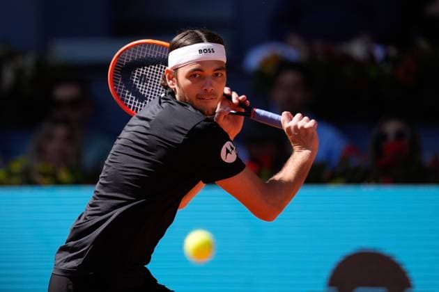 May 3, 2024, Madrid, Madrid, SPAIN: Taylor Fritz of United States in action against Andrey Rublev of Russia during the Mutua Madrid Open 2024, ATP, Tennis Herren Masters 1000 and WTA, Tennis Damen 1000, tournament celebrated at Caja Magica on Mayo 03, 2024 in Madrid, Spain. Madrid SPAIN - ZUMAa181 20240503_zaa_a181_065 Copyright: xOscarxJ.xBarrosox