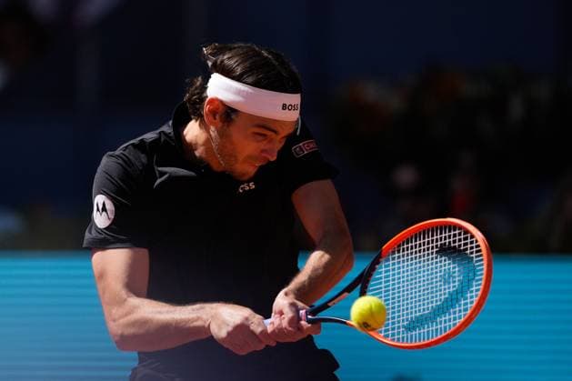 May 3, 2024, Madrid, Madrid, SPAIN: Taylor Fritz of United States in action against Andrey Rublev of Russia during the Mutua Madrid Open 2024, ATP, Tennis Herren Masters 1000 and WTA, Tennis Damen 1000, tournament celebrated at Caja Magica on Mayo 03, 2024 in Madrid, Spain. Madrid SPAIN - ZUMAa181 20240503_zaa_a181_069 Copyright: xOscarxJ.xBarrosox