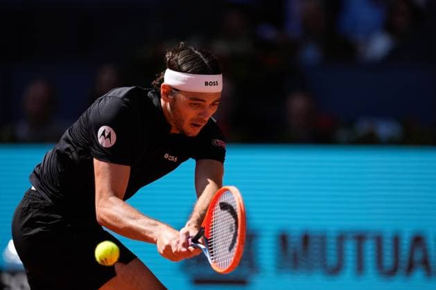 May 3, 2024, Madrid, Madrid, SPAIN: Taylor Fritz of United States in action against Andrey Rublev of Russia during the Mutua Madrid Open 2024, ATP, Tennis Herren Masters 1000 and WTA, Tennis Damen 1000, tournament celebrated at Caja Magica on Mayo 03, 2024 in Madrid, Spain. Madrid SPAIN - ZUMAa181 20240503_zaa_a181_070 Copyright: xOscarxJ.xBarrosox