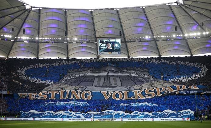 Sport Bilder des Tages 03.05.2024, Fussball 2. Bundesliga 2023 2024, 32. Spieltag, Hamburger SV - FC St. Pauli , im Volksparkstadion Hamburg. Choreo im HSV Fanblock