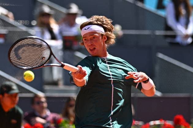 Mutua Madrid Open Andrey Rublev (RUS) during his semi final round match at the Mutua Madrid Open in Madrid , Spain, on May, 1, 2024. Photo by Corinne Dubreuil ABACAPRESS.COM Madrid Spain  Copyright: xDubreuilxCorinne ABACAx