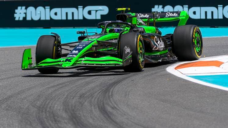 3rd May 2024; Miami International Autodrome, Miami, Florida, USA; Formula 1 Crypto.com Miami Grand Prix 2024; Free Practice Day; Zhou Guanyu of China driving the number 24 Stake F1 Team Kick Sauber car on the track during first practice session.  ActionPlus12637478 DouglasxMurray