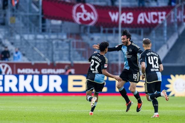 2. Fussball Bundesliga: Fortuna Düsseldorf 1895 - 1. FC Nürnberg; 03.05.2024 Jubel zum 2:1 durch Ivan Marquez (1. FC Nürnberg, 15) Nathaniel Brown (1. FC Nürnberg, 27), Jannik Hofmann (1. FC Nürnberg, 43) 2. Fussball Bundesliga: Fortuna Düsseldorf 1895 - 1. FC Nürnberg, Düsseldorf, Merkur Spiel-Arena DFL REGULATIONS PROHIBIT ANY USE OF PHOTOGRAPHS AS IMAGE SEQUENCES AND OR QUASI-VIDEO.