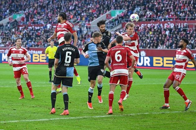 03.05.2024, Fussball, 2. Bundesliga, 32. Spieltag Saison 2023 2024, Fortuna Düsseldorf - 1. FC Nuernberg, Ivan Marquez (1. FC Nürnberg) erzielt das Tor zum 1:2 für den 1.FC Nürnberg. xRHR-FOTO TKx