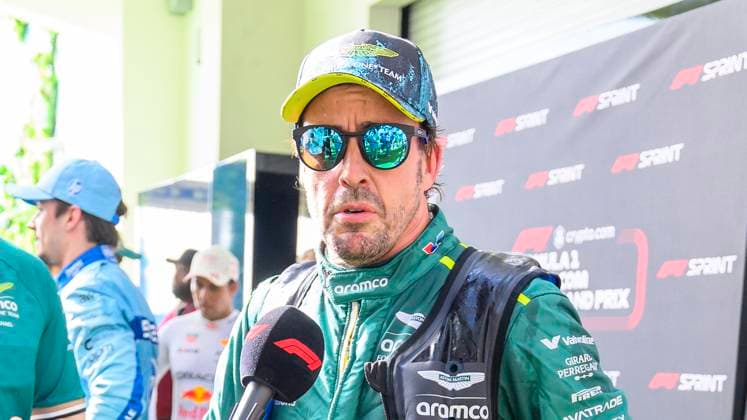 3rd May 2024; Miami International Autodrome, Miami, Florida, USA; Formula 1 Crypto.com Miami Grand Prix 2024; Free Practice Day; Aston Martin Aramco driver Fernando Alonso of Spain speaks to the media after the Sprint qualifying session.  ActionPlus12637629 DouglasxMurray