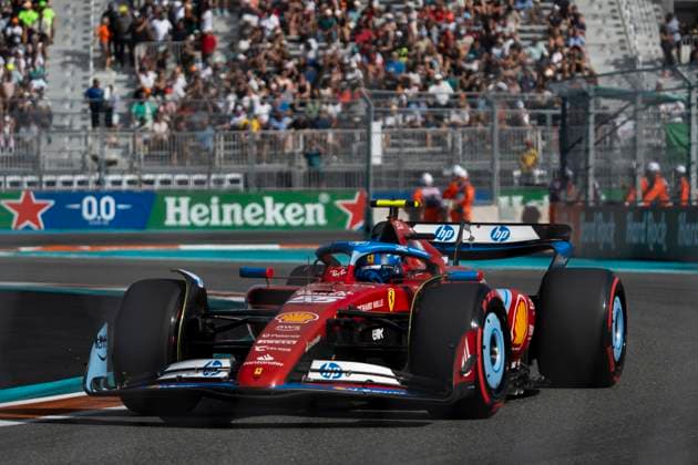 Spanish Formula One driver Carlos Sainz Jr. of Scuderia Ferrari participates in sprint qualifying during the Formula One Miami Grand Prix at the Miami International Autodrome in Miami Gardens, Florida on Friday, May 3, 2024  MIA2024050345 GREGxNASH