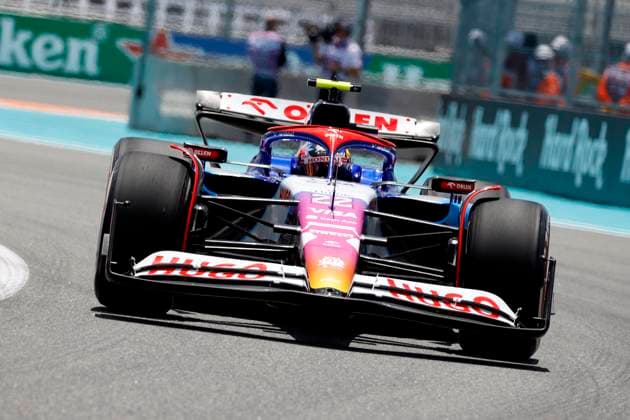 MIAMI GARDENS, FL - MAY 03: Visa Cash App RB F1 Team driver Yuki Tsonoda 22 of Japan races thru turn 11 during practice for the F1 Crypto.com Miami Grand Prix on May 3, 2024 at Miami International Autodrome in Miami Gardens, FL. (Photo by Jeff Robinson Icon Sportswire) AUTO: MAY 03 F1 Crypto.com Miami Grand Prix EDITORIAL USE ONLY Icon24050330331