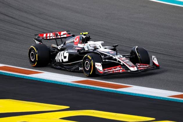 MIAMI GARDENS, FL - MAY 03: MoneyGram Haas F1 Team driver Nico Hulkenberg 27 of Germany races into turn 8 during practice for the F1 Crypto.com Miami Grand Prix on May 3, 2024 at Miami International Autodrome in Miami Gardens, FL. (Photo by Jeff Robinson Icon Sportswire) AUTO: MAY 03 F1 Crypto.com Miami Grand Prix EDITORIAL USE ONLY Icon24050350031