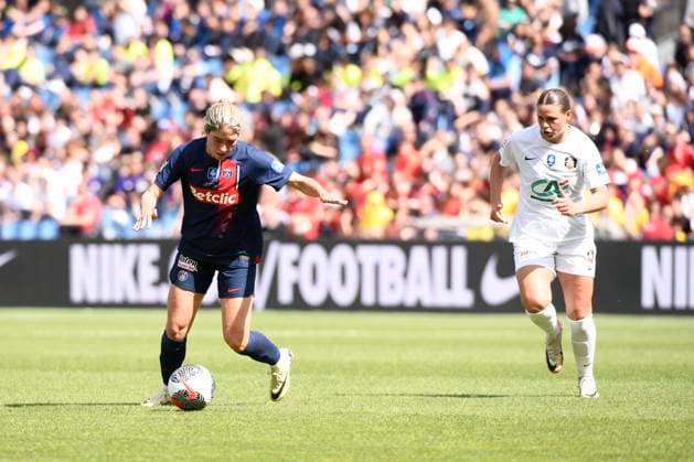 Korbin ALBERT (PSG) lors de la finale de la Coupe de France FÃ minine 2024 opposant le Paris Saint Germain au FC Fleury 91 au Stade de la Mosson, a Montpellier le 4 mai 2024. FOOTBALL : PSG vs. FC Fleury 91 - Finale Coupe de France Feminine - 04 05 2024 ValentinaClaret Panoramic 