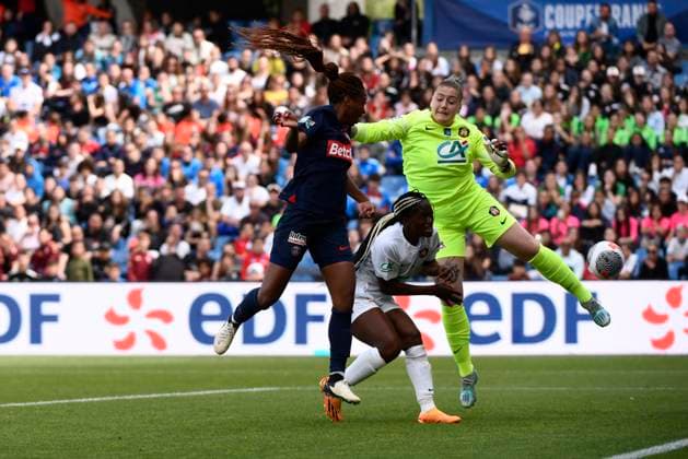 But Grace GEYORO (PSG) lors de la finale de la Coupe de France FÃ minine 2024 opposant le Paris Saint Germain au FC Fleury 91 au Stade de la Mosson, a Montpellier le 4 mai 2024. FOOTBALL : PSG vs. FC Fleury 91 - Finale Coupe de France Feminine - 04 05 2024 ValentinaClaret Panoramic 