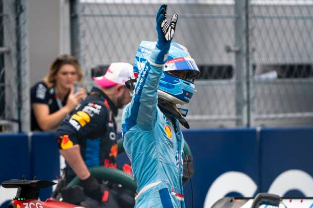 Monaco s Formula One driver Charles Leclerc of Scuderia Ferrari wave to fans after getting second in the sprint race during the Formula One Miami Grand Prix at the Miami International Autodrome in Miami Gardens, Florida on Saturday, May 4, 2024  MIA20240504437 GREGxNASH