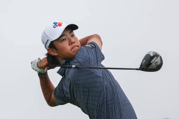 MCKINNEY, TX - MAY 04: Kris Kim (a) (ENG) tees off on the 11th hole during the third round of the PGA, Golf Herren CJ CUP Byron Nelson on May 4, 2024, at TPC Craig Ranch in McKinney, TX. (Photo by David Buono Icon Sportswire) GOLF: MAY 04 PGA CJ CUP Byron Nelson EDITORIAL USE ONLY Icon240504001