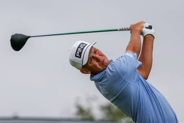 MCKINNEY, TX - MAY 04: Sam Stevens (USA) tees off on the 10th hole during the third round of the PGA, Golf Herren CJ CUP Byron Nelson on May 4, 2024, at TPC Craig Ranch in McKinney, TX. (Photo by David Buono Icon Sportswire) GOLF: MAY 04 PGA CJ CUP Byron Nelson EDITORIAL USE ONLY Icon240504054