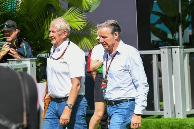 Formel 1 GP Miami USA. 04.05.2024 Dr. Helmut Marko und Max Verstappen s Manager Raymon Vermeulen; Formel 1 GP Miami USA. 04.05.2024 Copyright: xBEAUTIFULxSPORTS Erlhofx
