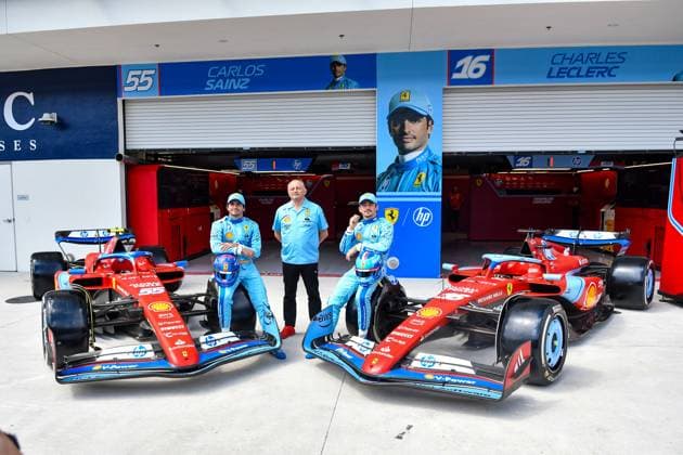 Formel 1 GP Miami USA. 04.05.2024 Charles Leclerc 16, Scuderia Ferrari, Carlos Sainz 55, Scuderia Ferrari, Frederic Vasseur; Formel 1 GP Miami USA. 04.05.2024 Copyright: xBEAUTIFULxSPORTS Erlhofx