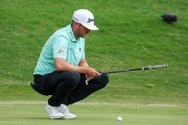 MCKINNEY, TX - MAY 04: Tyler Pendrith (CAN) lines up a birdie putt on the 12th green during the third round of the PGA, Golf Herren CJ CUP Byron Nelson on May 4, 2024, at TPC Craig Ranch in McKinney, TX. (Photo by David Buono Icon Sportswire) GOLF: MAY 04 PGA CJ CUP Byron Nelson EDITORIAL USE ONLY Icon240504150