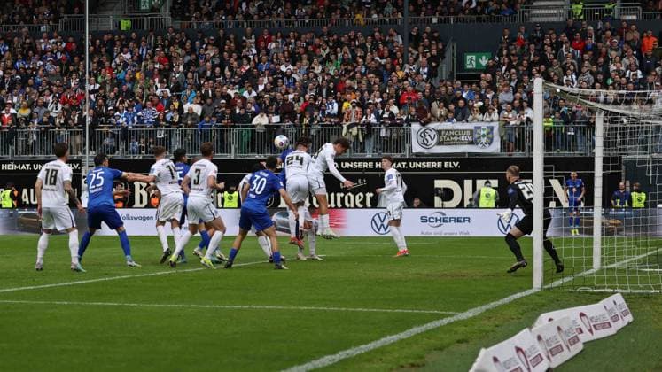 05.05.2024, Fussball, Herren, 2. Bundesliga, Saison 2023 2024, SV 07 Elversberg - Hertha BSC Berlin, Ibrahim Maza (Hertha BSC) erzielt das Tor zum 1:1 Elversberg Ursapharm-Arena an der Kaiserlinde Saarland Deutschland (DE)