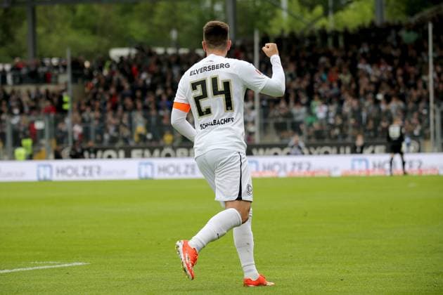 05.05.2024, xmohx, Fussball 2.Bundesliga, SV Elversberg - Hertha BSC Berlin emspor, v.l. Torjubel nach dem Tor zum celebrating the goal celebrate 1:0 durch Luca Schnellbacher (SV Elversberg) (DFL DFB REGULATIONS PROHIBIT ANY USE OF PHOTOGRAPHS as IMAGE SEQUENCES and or QUASI-VIDEO) Elversberg