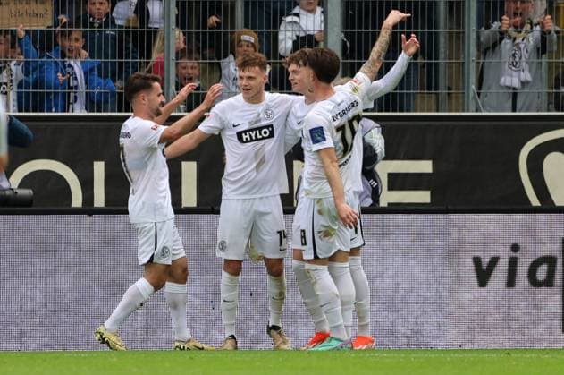 05.05.2024, Fussball, Herren, 2. Bundesliga, Saison 2023 2024, SV 07 Elversberg - Hertha BSC Berlin, Torjubel zum 3:2, Torschütze: Paul Wanner (SV 07 Elversberg) Elversberg Ursapharm-Arena an der Kaiserlinde Saarland Deutschland (DE)