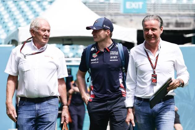 F1 Miami Grand Prix 2024 Helmut Marko, Max Verstappen of Red Bull Racing and Raymond Vermeulen before of the Formula 1 Miami Grand Prix at Miami International Autodrome in Miami, United States on May 5, 2024. Miami United States  Copyright: xJakubxPorzyckix originalFilename:porzycki-f1miamig240505_npTpG.jpg