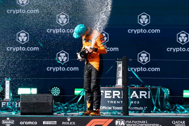 May 5, 2024, Miami, United States: British driver LANDO NORRIS (McLaren F1 Team) on the podium after winning the 2024 FIA Formula 1 Miami Grand Prix at Miami International Autodrome in Miami, United States. Miami United States - ZUMAg147 20240505_fap_g147_003 Copyright: xJamesxGasperottix
