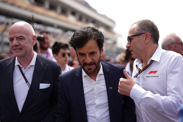 05.05.2024, Miami International Autodrome, Miami, Formula 1 Crypto.com Miami Grand Prix,im Bild FIFA Präsident Giovanni Infantino, FIA Präsident Mohammed bin Sulayem, Formel 1 Chef Stefano Domenicali Defodi-506_20240505_hbr_2697
