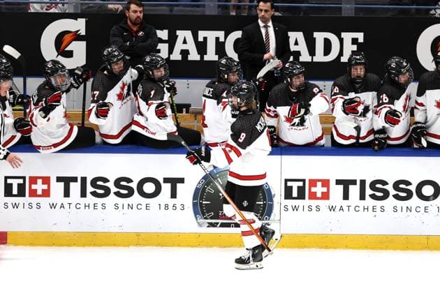 xxkeikkaxx 20240505 Espoo Jääkiekon U18 MM-kisat USA - Kanada. Kuvassa Gavin McKenna juhlii maalia Tomi Natri All Over Press