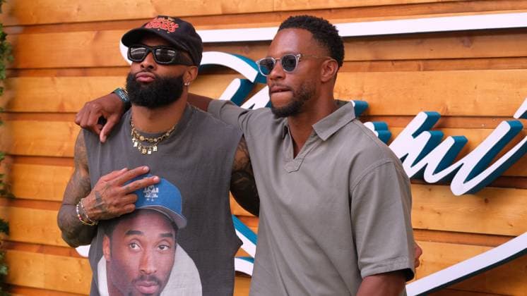 May 5, 2024, Miami, Fl, USA: MAY 05, 2024: Victor Cruz and Odell Beckham Jr. during the Formula 1 Crypto.com Miami Grand Prix race week in Miami, FL. Jason Pohuski BMR Miami USA - ZUMAb241 20240505_zsa_b241_103 Copyright: xJasonxPohuskix xBmrx