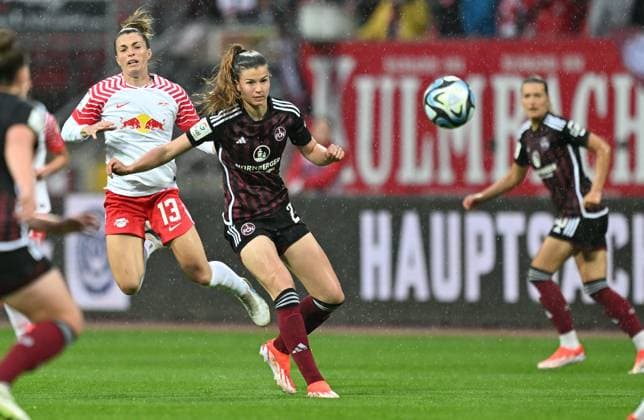 06.05.2024 - Fussball - Saison 2023 2024 - 1. Frauen - Fussball - Bundesliga - 20. Spieltag: 1. FC Nürnberg FCN ( Club ) - RB Leipzig - Sportfoto Zink - xwoxzix - Sandra Starke (13, RB Leipzig ) Nele Bauereisen (23, 1. FC Nürnberg FCN )
