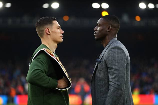 Sport Themen der Woche KW19 Sport Bilder des Tages Crystal Palace v Manchester United, ManU London, UK - 6 May 2024 Boxers, Chris Billam-Smith and Richard Riakporhe face off before the Premier League match between Crystal Palace and Manchester United at Selhurst Park, London on 6 May 2024 ( London Selhurst Park London England Copyright: xMicahxCrook PPAUKx PPA-114190