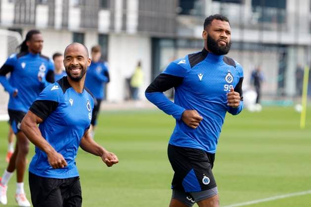Club Brugge v Fiorentina - UEFA Europa Conference League - media activities WESTKAPELLE, BELGIUM - MAY 07 : Odoi Denis defender of Club Brugge and Thiago Igor forward of Club Brugge during a training session prior to the UEFA Europa Conference League semi-finals 2nd leg match between Club Brugge and Fiorentina at the training grounds on May 7, 2024 in Westkapelle, Belgium, 07 05 2024 Westkapelle Belgium  Copyright: xJanxDexMeuleneirx