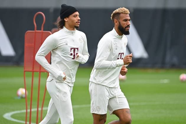 v.re:Eric Maxim Choupo-Moting (Bayern Muenchen), Leroy SANE (Bayern Muenchen). Abschlusstraining am 07.05.2024 vor dem Fussball Champions League Halbfinale Real Madrid - FC Bayern Muenchen am 08.05.2024.