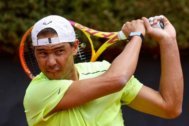 May 7, 2024, Rome, ITALY: Rafael Nadal of Spain in action during a training session at the Italian Open tennis tournament in Rome, Italy, 07 May 2024. ANSA FABIO FRUSTACI Italian Open tennis tournament  - ZUMAa110 20240507_zaf_a110_005 Copyright: xFabioxFrustacix