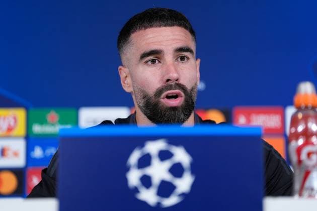May 7, 2024, Valdebebas, Madrid, SPAIN: Daniel Carvajal attends his press conference, PK, Pressekonferenz during the training day of Real Madrid prior the UEFA Champions League, Semi Final round 2, football match to play against FC Bayern Munich at Ciudad Deportiva Real Madrid on May 07, 2024 in Valdebebas, Madrid, Spain. Valdebebas SPAIN - ZUMAa181 20240507_zaa_a181_040 Copyright: xOscarxJ.xBarrosox