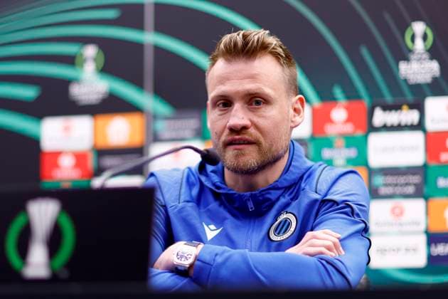 Club Brugge v Fiorentina - UEFA Europa Conference League - media activities BRUGGE, BELGIUM - MAY 07 : Mignolet Simon goalkeeper and Hayen Nicky head coach of Club Brugge pictured during a press conference, PK, Pressekonferenz prior to the UEFA Europa Conference League semi-finals 2nd leg match between Club Brugge and Fiorentina at the training grounds on May 7, 2024 in Brugge, Belgium, 07 05 2024 Brugge Belgium  Copyright: xJanxDexMeuleneirx