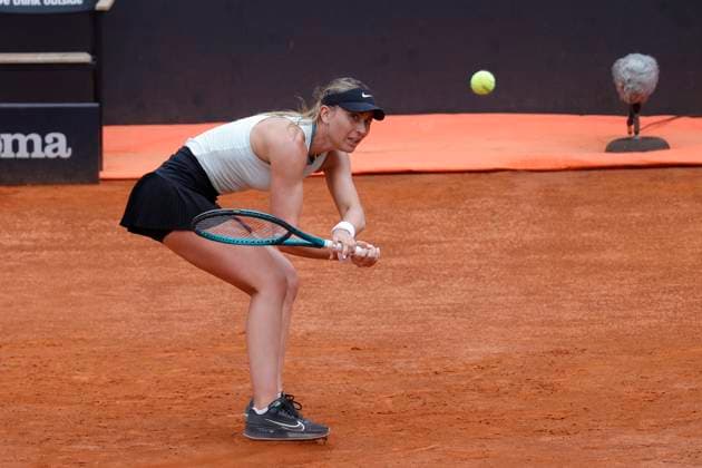 May 7, 2024, Rome, Lazio, Italy: Paula Badosa (ESP) is playing during the WomenÃ¢â‚¬â ¢s Singles first round match against Mirra Andreeva on day two of the Internazionali BNL D Italia 2024 at Foro Italico on May 07, 2024 in Rome, Italy. Rome Italy - ZUMAl131 20240507_zsp_l131_006 Copyright: xCiroxDexLucax