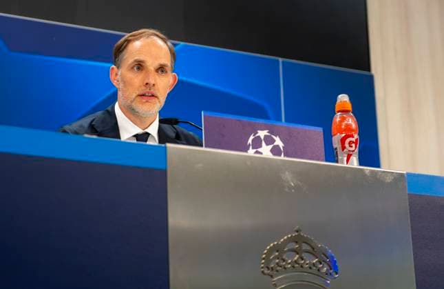 07.05.2024, Fussball UEFA Championsleague 2023 2024: 1 Tag vor dem Halbfinale, Real Madrid - FC Bayern München, Pressekonferenz des FC Bayern im Stadion Santiago Bernabeu Madrid. Trainer Thomas Tuchel (FC Bayern München)