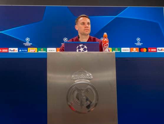 07.05.2024, Fussball UEFA Championsleague 2023 2024: 1 Tag vor dem Halbfinale, Real Madrid - FC Bayern München, Pressekonferenz des FC Bayern im Stadion Santiago Bernabeu Madrid. Torwart Manuel Neuer (FC Bayern München)