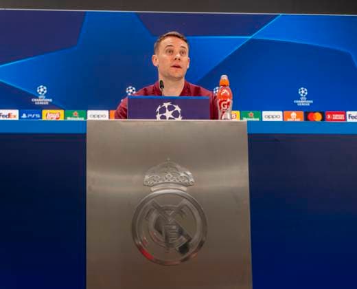 07.05.2024, Fussball UEFA Championsleague 2023 2024: 1 Tag vor dem Halbfinale, Real Madrid - FC Bayern München, Pressekonferenz des FC Bayern im Stadion Santiago Bernabeu Madrid. Torwart Manuel Neuer (FC Bayern München)